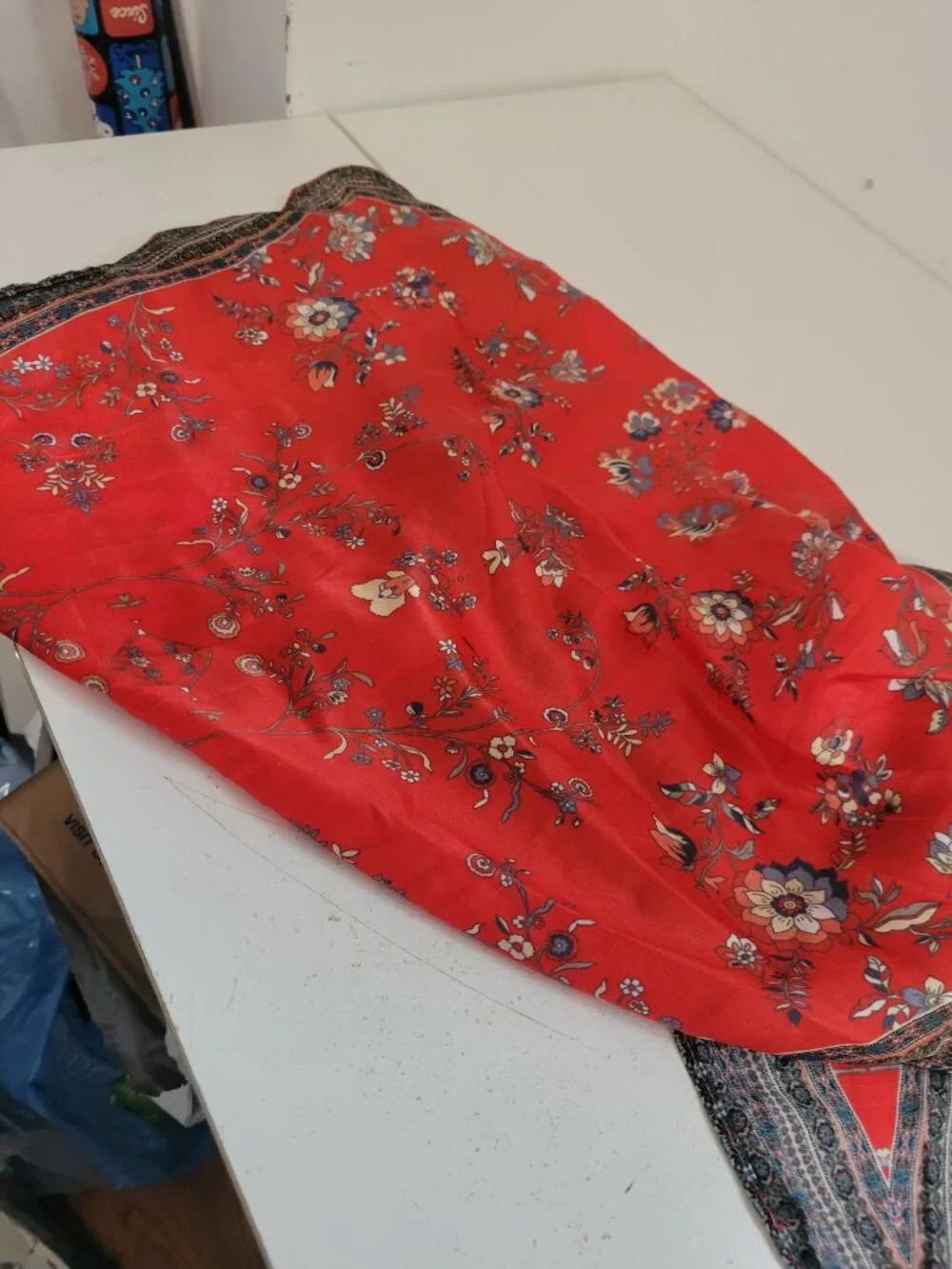 Vintage 100% Silk Diamond Shaped Scarf with Floral Print
